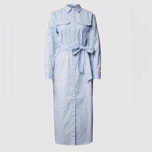 Lauren Ralph Lauren Blue Buttoned Tie Front Midi Shirt Dress